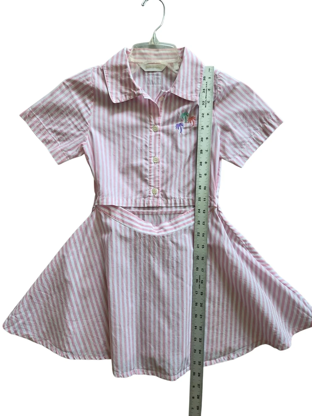 Pink & White Striped Polo Skater Dress with Palm Embroidery